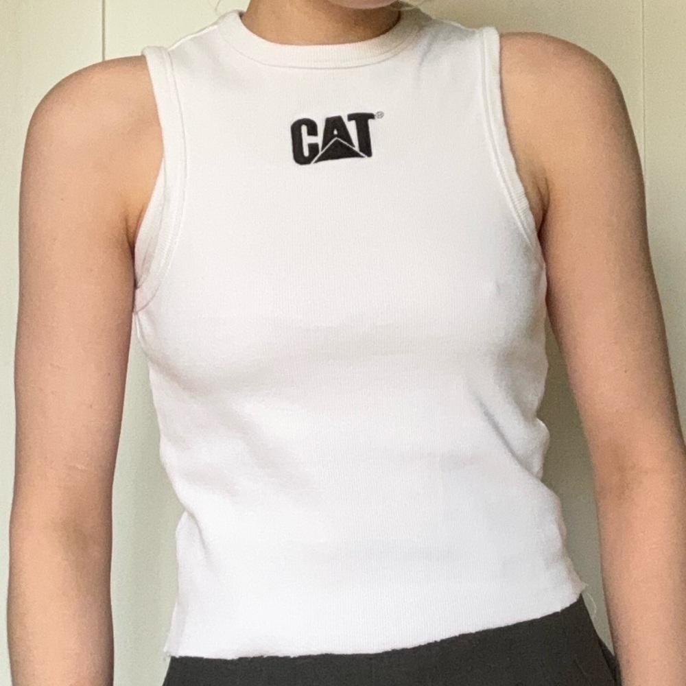 CAT White Sleeveless Tank Top